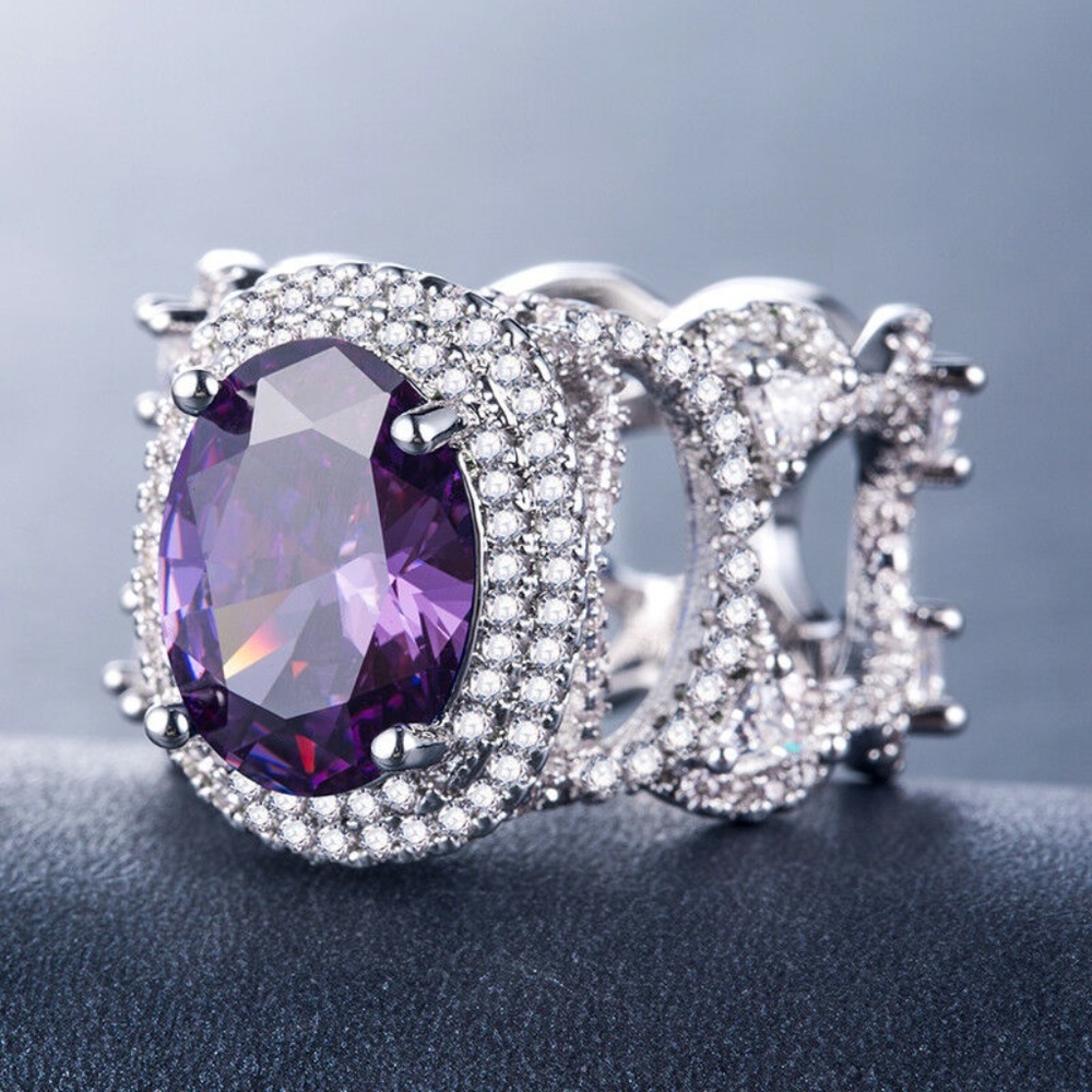 Luxury 925 Silver Purple Amethyst Ring - Picture 4 of 4